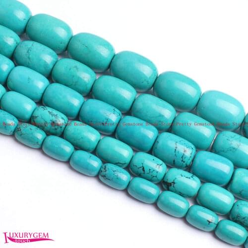 High Quality Wholesale 8x12mm-15x20mm Smooth Blue Natural Turquoises Column Shape DIY Gems Beads 15" Jewelry Making wj442