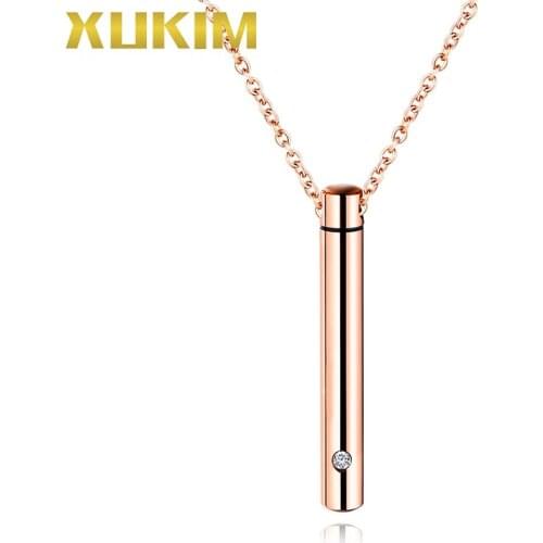 WPO407-1 Xukim Jewelry Perfume Necklace Charms Cylinder Pet Bone Ash Box Pendant Necklace