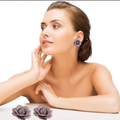 SUQI rose flower PU Stud Earrings For Women Fashion Jewelry Stainless steel Silver color Earrings boho earring for girl 2018