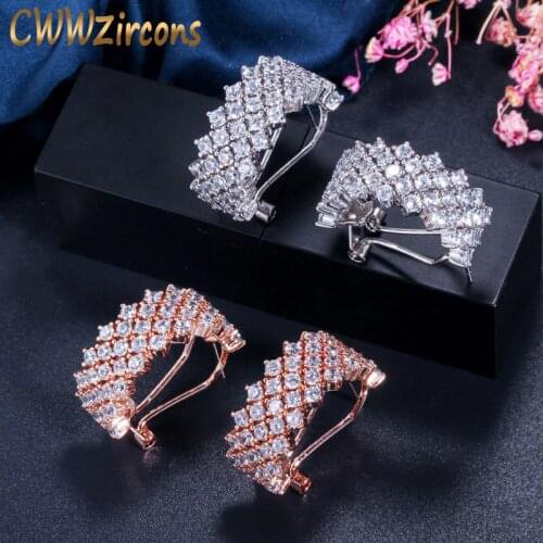 CWWZircons Brand Fashion Cubic Zirconia Jewelry 585 Rose Gold Color Round Tiny CZ French Clip Stud Earrings for Ladies CZ231