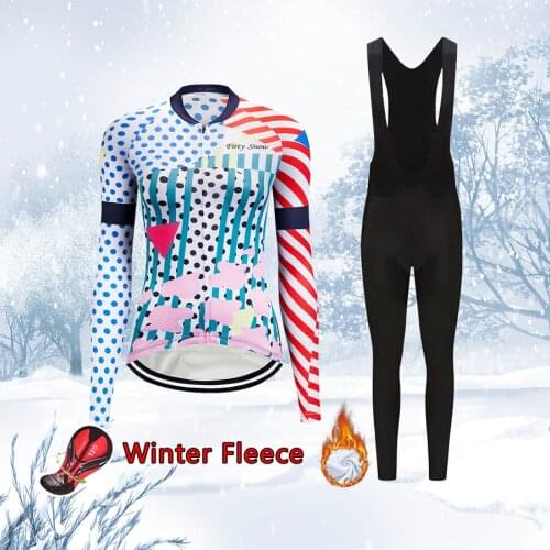 Women Winter Thermal Fleece Cycling Jersey Set BIB Kit 2021 Warm Road Bike Clothing MTB Dress Female Suit Bicycle Clothes Outfit