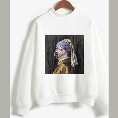 2019 Winter Womens Hoodies Funny Spoof Puppy Print Kpop Harajuku Kawaii Casual Pullover Long Sleeve O Neck Plus Size Sweatshirt