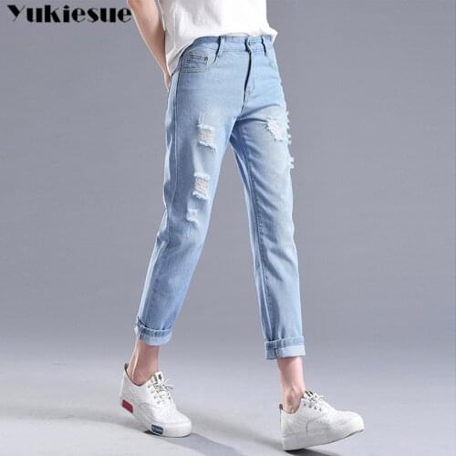2018 Winter Ripped Jeans Woman High Waist Boyfriend Jeans For Women Plus Size Blue Black White Denim Mom Jeans Pants Trousers