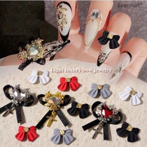 10pcs/lot, 3d Nail Art Elegant Bowknots With Crystal Rhinestones For Nail Tips Decorations