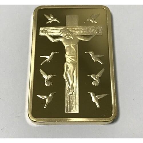10 pcs The Jesus handed on corss Ten Commandents coin 1 OZ 24K gold plated ingot badge 50 mm x 28 mm home decoration bars