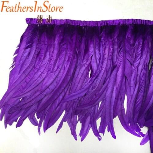 10 yards/lot Purple Coque Rooster Tail Feather Fringe rooster feather trimming width 35-40cm 14-16 inches