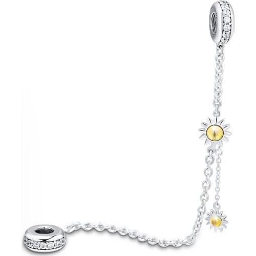 100% 925 Sterling Silver Jewelry Radiant Sunshine Safety Chain Beads for fits for Charms Bracelets Necklaces Free Shipping