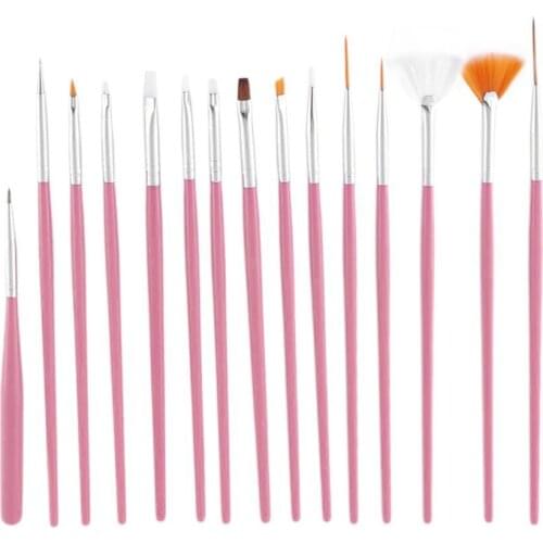15pcs UV Gel Acrylic Nail Art Brush Tool Set Nail Ombre Brush For Manicure Drawing Pen Point Nail Design Painting Pen