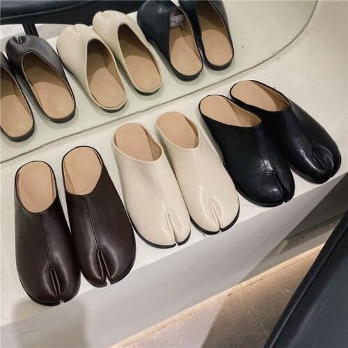 2020Womens pump mule slippers split toe shoes comfortable flat slippers shoes for women and ladies
