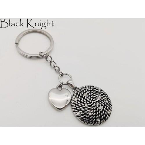 2019 AW ladies rhinestones patterned round plate & Heart key chains Vintage silver stainless steel Heart keychains keyrings