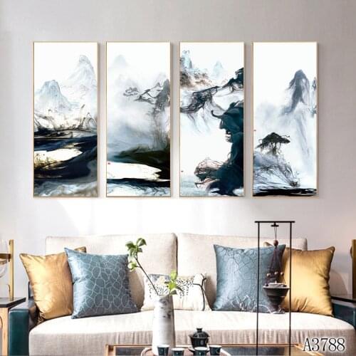 Modern Abstract Oil Painting Print on Canvas 4pcs Chinese style Landscape Canvas Art Printing Wall Art Picture for Home Decor