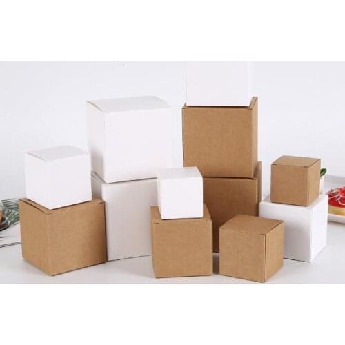 50pcs Kraft/White Gift Boxes Cake Decorating Packaging Paper Simple Folding Carton Biscuit Baby Show Handmade Party