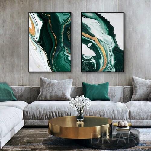 Abstract Gold Foil Lines Green Texture Canvas Art Paintings Modern Posters and Prints Pictures for Living Room Home Decoration