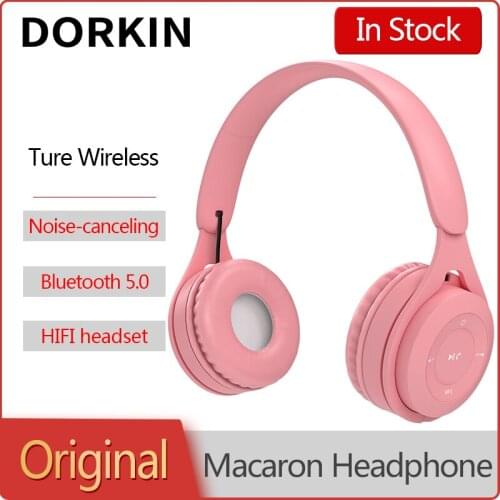 Dorkin Macaron Bluetooth Headphones Ture Wireless Mini Game Students Sports Headset Hifi Music Noise Celling Support TF Card/AUX