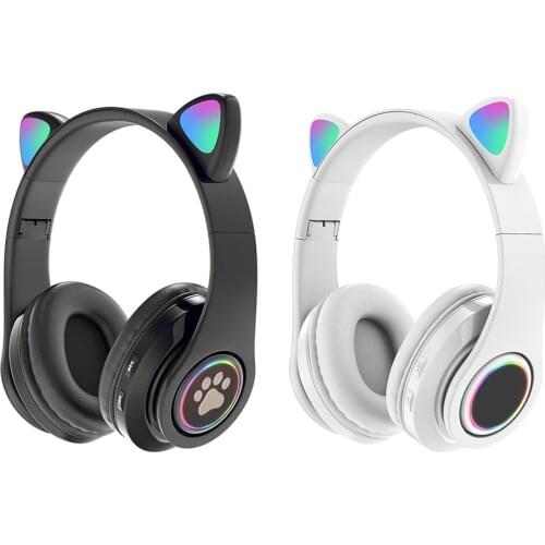 Bluetooth-compatible 5.0 Wireless Cat Rabbit Ear Headset Colorful Wireless/Wired Mode Cat Ear Gaming Headset