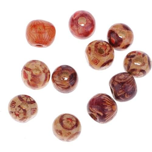 50pcs Printed Wooden Wood Round Beads Jewelry Making Loose Spacer Beads 10mm