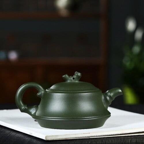 Pot Teapot Teapot and Teaware Ore Mine Pure Handmade Famous Family Green Diagonal Bamboo Pot Factory Direct Selling