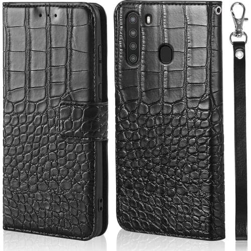 DOERXLON crocodile grain Leather Flip Case For Samsung Galaxy A21 Phone Case For Samsung Galaxy A21 magnet clasp With Strap