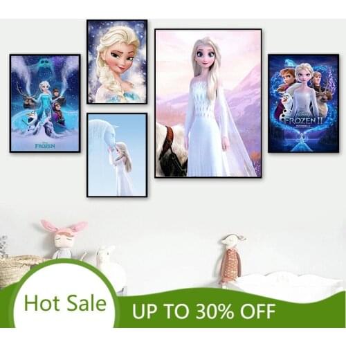 Disney Classic Cartoon Movie FROZEN 2 Canvas Painting Princess Anna Elsa Poster and Prints Wall Art Picture for Kids Room Decor
