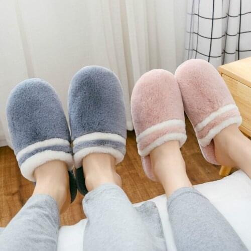 Home Women Full Fur Slippers Winter Warm House Soft Non-Slip Plush Cotton Shoes Men Lovers Casual Comfort Bedroom Flats Slides