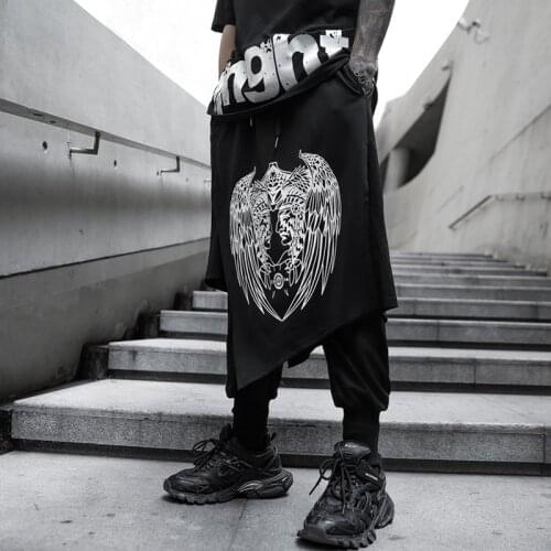HOT Printed High Street Fashion Mens Joggers Harem Pants Hip Hop Casual Punk Cross Pencil Trousers Streetwear False Two Pieces