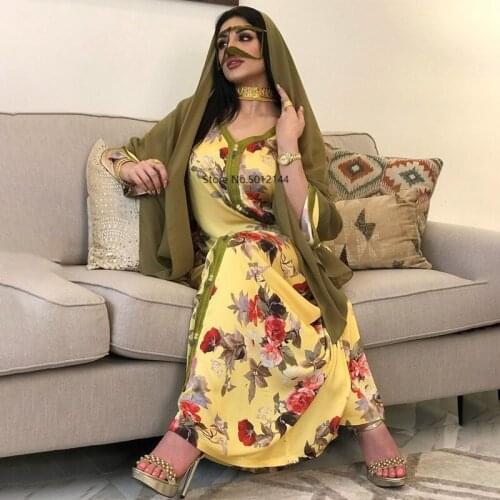 Eid Mubarak 2021 New Muslim Fashion Women Elegant Abaya Dubai Turkey Evening Gowns Kaftan Dress Bohemian Floral Abayas Kimono