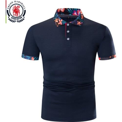 FREDD MARSHALL 2021 Fashion Flower Print Collar Patchwork Polo Shirt Men Casual Solid Color Classic Cotton Polo Shirts Tops 675