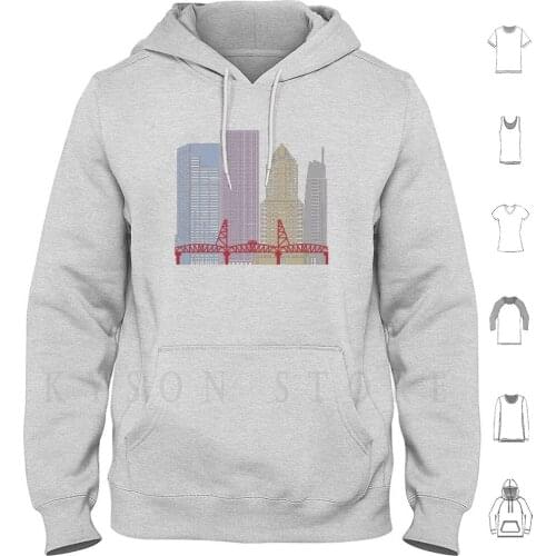 Portland Skyline Poster Hoodie Long Sleeve United States Oregon Portland Portland Skyline Abstract Background Bright