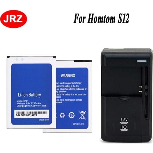 JRZ LOT=2PC For Homtom S12 Phone Battery 2750mAh Hight Capacity 3.8V Top Quality For Homtom S12 Replacement Batteries+Charger