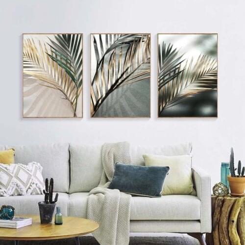 Golden Palm Leaf Plant Canvas Painting Nordic Wall Art Poster Print Botanical Scandinavian Decoration Picture Artwork Home Decor