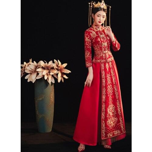 Chinese Classic Wedding Dress Banquet High-quality New Design Stylish Modern Long Clothes Cheongsam China Qipao китайская одежда