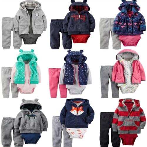 Kid Girl Hooded Clothing Set Toddler Baby Outfit Autumn Winter Floral Coat+Rompers Dot+Pant,3PCS Newborn Clothes 6-24 Month 2019