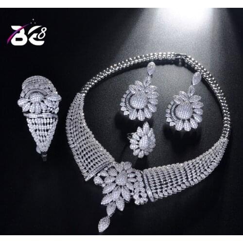 Be 8 Newest Luxury Bridal AAA CZ Jewelry set Nigerian Wedding Accessorie Big African Cubic Zirconia White-color Jewelry Set S198