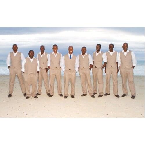 Latest Coat Pant Design Beige Linen Best Men Suit Slim Fit 2 Piece Suits Beach Custom Groomsmen Tuxedo Terno Masculino Vest+Pant