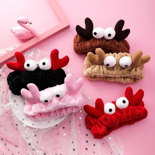 Creative Crab Wash Face Turban Big Eyes Elastic Hair Bands Cute Antlers Headbands Plush Headwear Hair Accessories For Women Girl