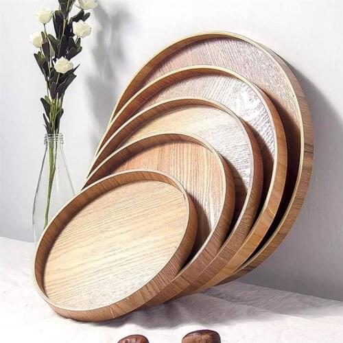 Round Wooden Tea Tray Food Serving Plate Japanese Style Drink Platter Snack Dessert Storage Dishes Desktop Sundries Organizer