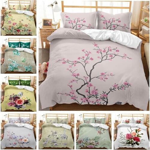 Fashionable Rose Plum Flowers 3pcs Bedding Set 240x220 King Size Comforter Bedroom Set Quilt Cover dekbedovertrek 200x200 T577