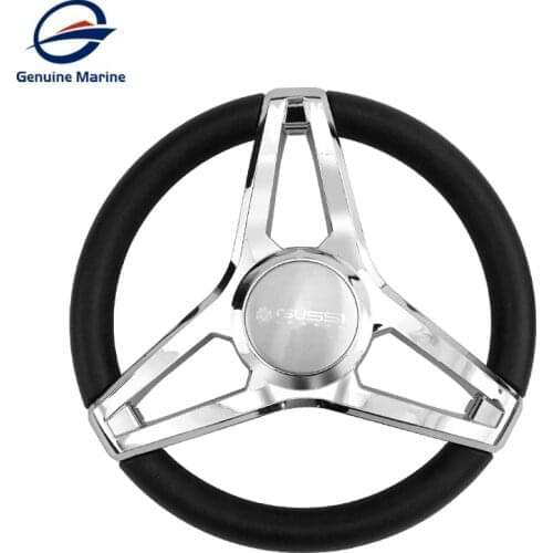Marine Soft TPU 350mm Silver Boat Steering Wheel Shaft Polished 3 Spoke Steering Wheel for Vessels Yacht Boat Accessorie