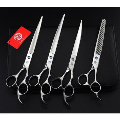 Purple Dragon 8.0 inch Pet Dog Grooming Scissors Set Straight Curved Thinning Shears Sharp Edge Animals Hair Cutting Tool