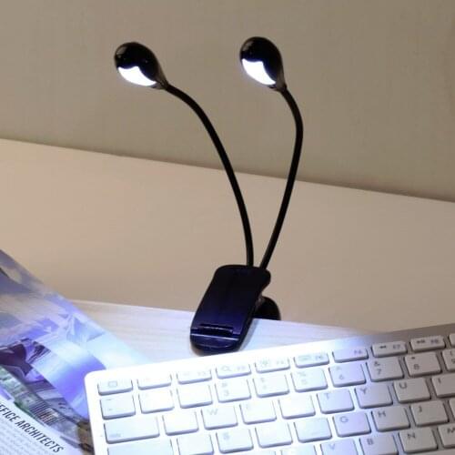 Clip-on Book Lights table Lamp desk Light USB 2 Dual Flexible Arms 4 LED for Piano Music Stand Dropshipping black