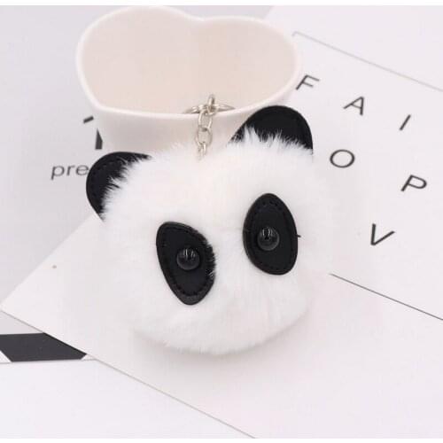 Newest Fur Pom Pom Kitten Keychain Fake Panda fur ball key chain pompom de fourrure pompon Bag Charms Bear keychain Keyring Gift