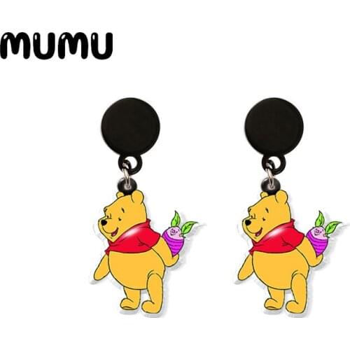 2021 New Winnie the Pooh Drop Earring Cute Piglet Acrylic Earrings Resin Epoxy Handmade Jewelrys