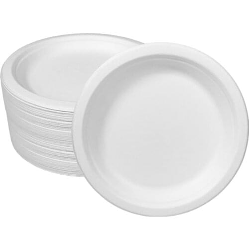 Disposable paper plates sugarcane. Plates of 18 cm. Biodegradable and compostable disposable dishes