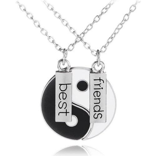 Best Friends Necklaces Friendship Love Gift Tai Chi Yin Yang Pendant Necklace for Women Men (Black & Silver)