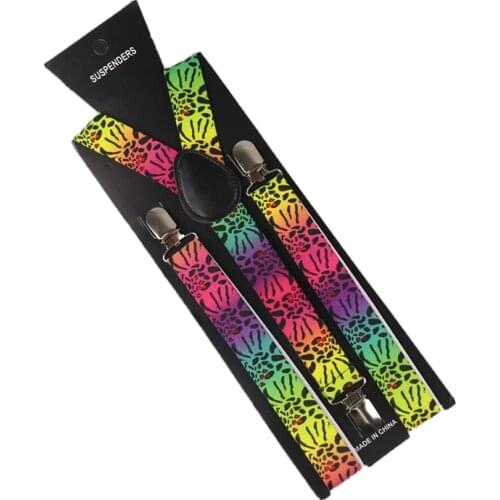 HUOBAO 2.5cm Wide Trouser Neon Star Pattern Men Womens Clip on Suspenders Y-shaped Adjustable Clothing Pants Elastic Suspenders