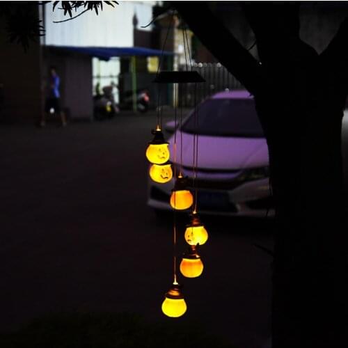 Halloween Solar Pumpkin Wind Chime Light Halloween Solar LED Hanging Decoration Waterproof Light Garden Patio Lawn Decoration