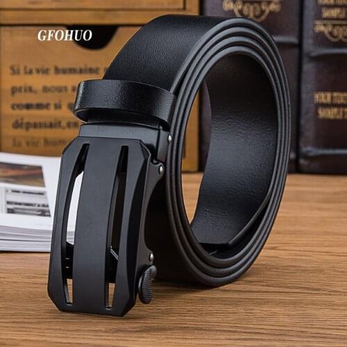 Simple and Elegant Business Belt Men Cowskin Genuine Luxury Leather Belts for Men Strap Male Metal Black Automatic Buckle