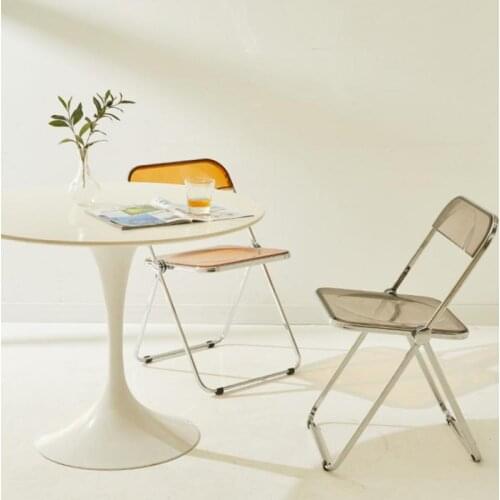 Folding Dining Chair Household Minimalist Modern Clothing Store Stool Backrest Acrylic Transparent Photo Chair HWC