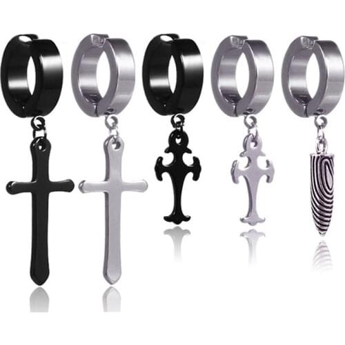 Fashion Cross Pendant Stainless Steel Clip Earrings For Women Simplicity Non Piercing Fake No Piercing Ear Jewelry Gifts 1 piece