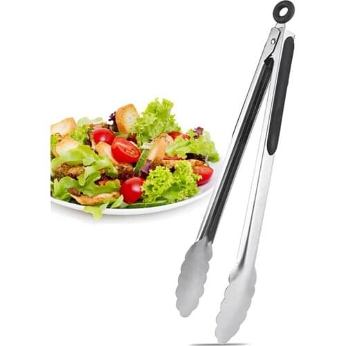 12in Food Tong Stainless Steel Kitchen Tongs Silicone Non-slip Cooking Clip Clamp BBQ Salad Tools Grill Kitchen Accessories